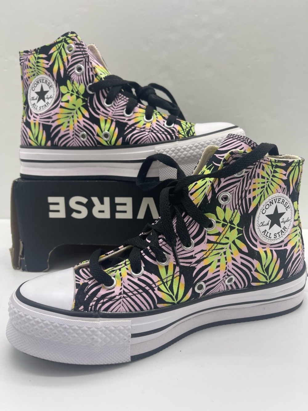 Converse WMNS CTAS EVA Lift Hi A01201C Blk/Pink Foam/Lime Rave Platform Sneakers - Picture 8 of 16